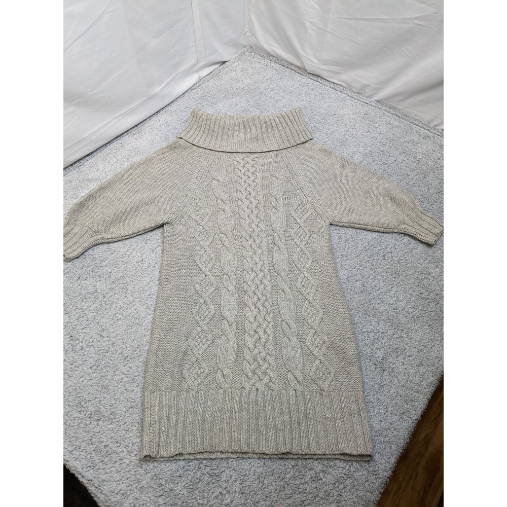 Kokun Women's Sweater Dress Small Gray Cable Knit Cowl Neck Cashmere‎ Wool Blend
